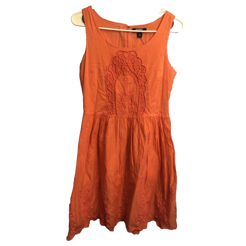 Old Navy Coral Fit And Flare A-line Crochet Sundress Size 4